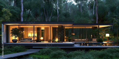 Modern luxury villa exterior in minimal style © shobakhul