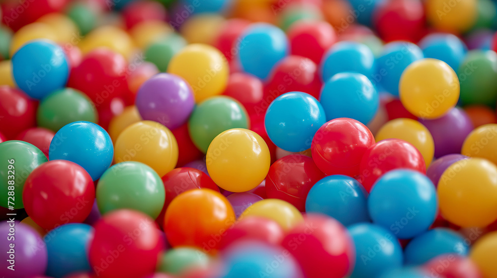 Multicolored plastic balls in ball pool at kids Multicolored plastic balls in ball pool at kids