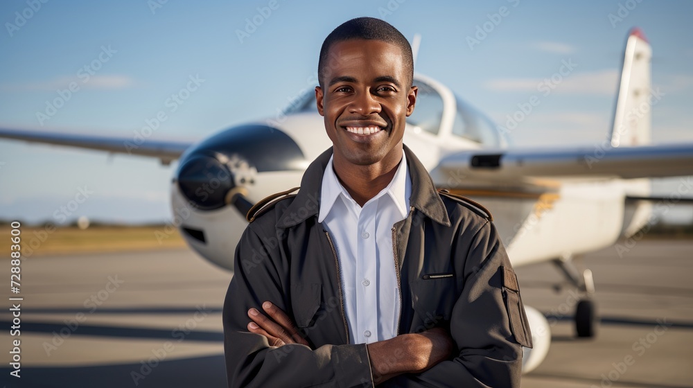 Pilot standing in front of a plane