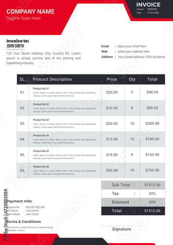 Minimal Corporate Business Invoice design template vector illustration bill form price invoice. Creative invoice template vector. business stationery design payment agreement design template