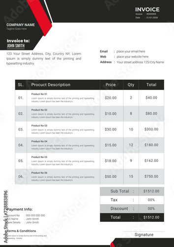 Minimal Corporate Business Invoice design template vector illustration bill form price invoice. Creative invoice template vector. business stationery design payment agreement design template