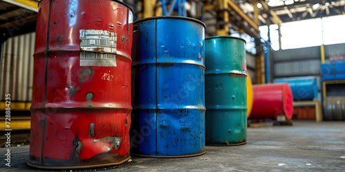 Old chemical barrels. Blue green and red oil © shobakhul