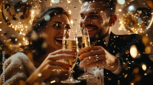 couple celebrating a special day with champagne generative ai