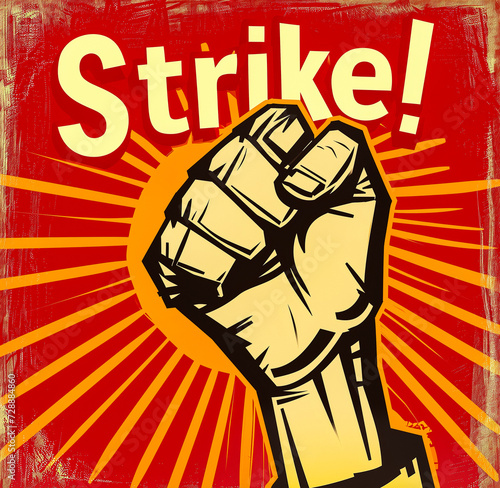 AI-Generated Image: Raised Fist Poster with "Strike!" Slogan