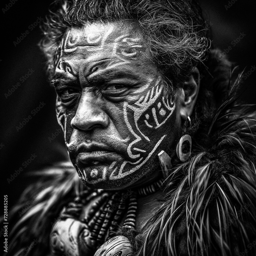 AI-Generated Scary Maori Warrior with Tattoos