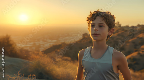 kid on a sunset background 