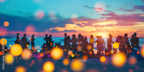 Party beach. Blurred people having night beach party in summer vacation © shobakhul