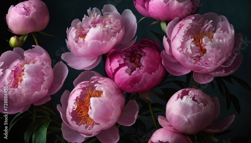 Fototapeta Naklejka Na Ścianę i Meble -  Pink peonies on a dark background