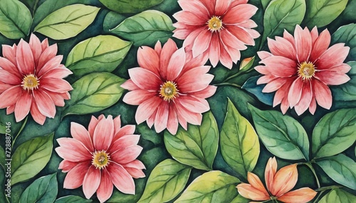 a watercolor painting of a bunch of flowers  botanical background