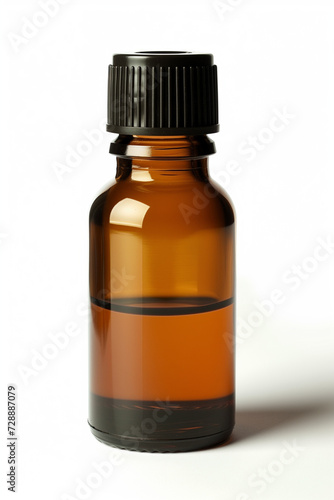 A brown bottle of aromatherapy essential oil on white background