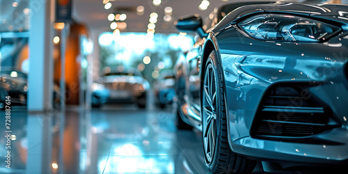 Selective focus grey car parked in luxury showroom © shobakhul