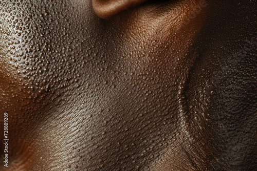 Detailed texture of human skin. Close up of young african-american male body surface.
