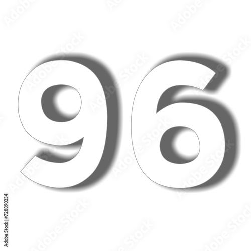 Number 96 in white color sign symbol 3d numbers for design elements isolated on transparent background