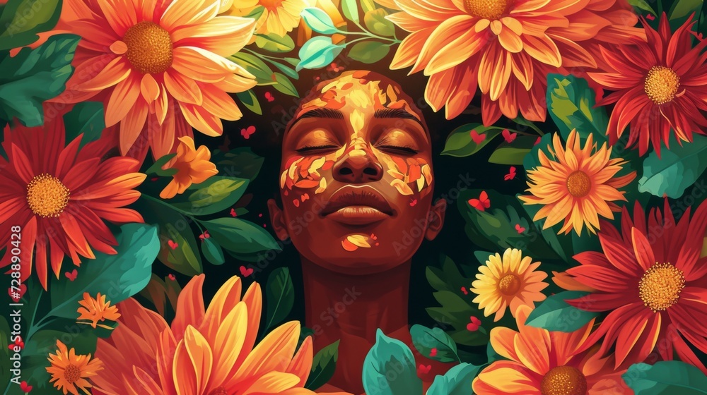 Illustration of a woman among flowers, reflecting a change in her life generative ai Illustration of a woman among flowers, reflecting a change in her life generative ai