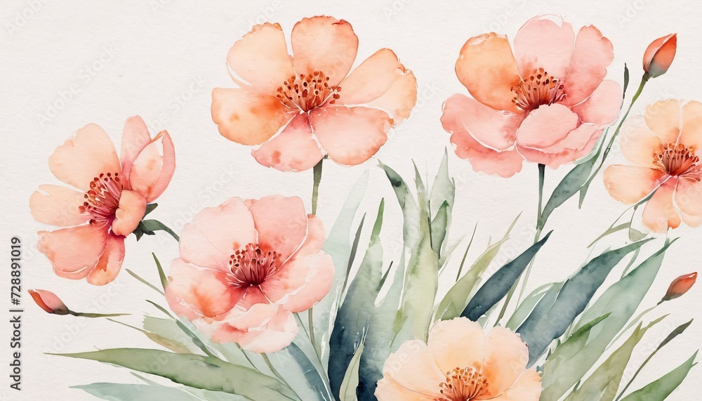 Watercolor painting from a collection of bright poppy flowers.
