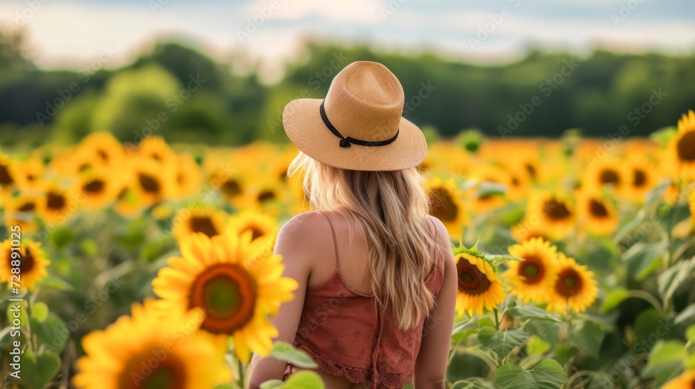 woman standing in a field of sunflowers, facing the fight against cancer generative ai