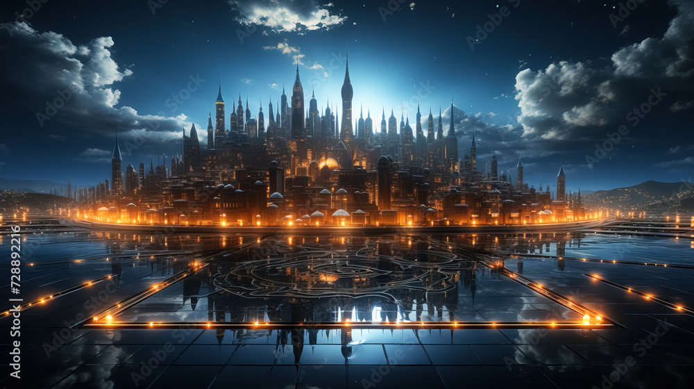 Obraz premium Active world trade, world market. Global electronics market, shining world map