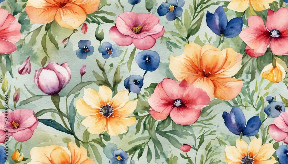 Watercolor painting of various flowers and plants Watercolor painting of various flowers and plants