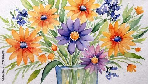 Fototapeta Naklejka Na Ścianę i Meble -  Watercolor painting of various flowers and plants
