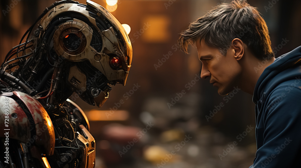 face to face, The concept of confrontation between humanity and artificial intelligence face to face, The concept of confrontation between humanity and artificial intelligence