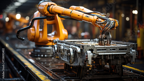 Industrial robot works automatically in smart autonomous factory
