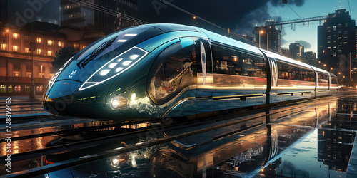 futuristic bullet train, fast transportation concept