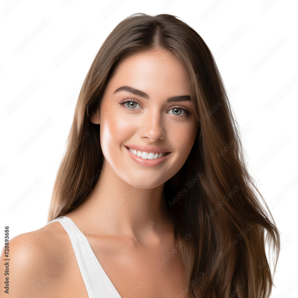 Beautiful smiling cosmetic model close up, png file of isolated cutout on transparent background Beautiful smiling cosmetic model close up, png file of isolated cutout on transparent background