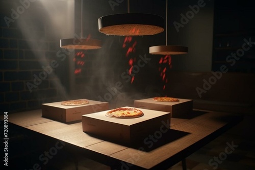 Levitating pizza boxes in 3D. Generative AI