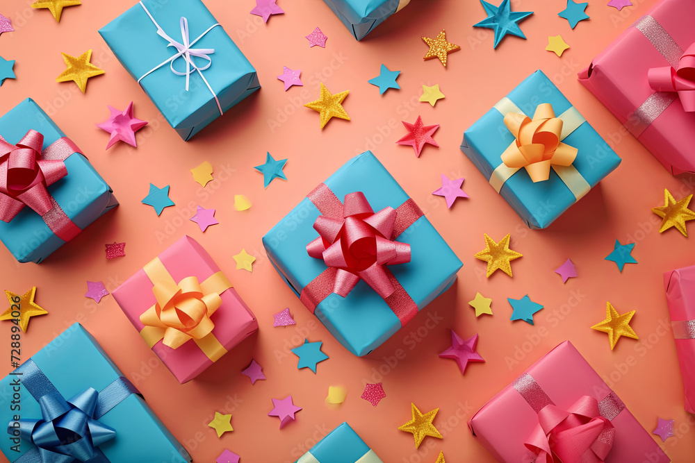 Seamless colorful gift boxes with ribbons Seamless colorful gift boxes with ribbons