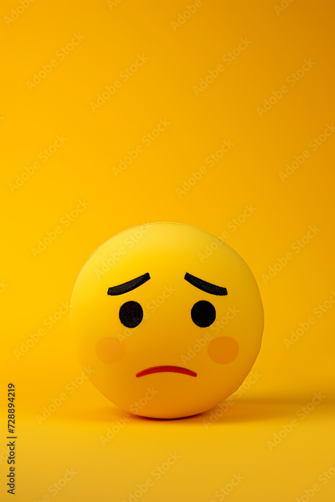 Fototapeta premium Sad emoji on a yellow background