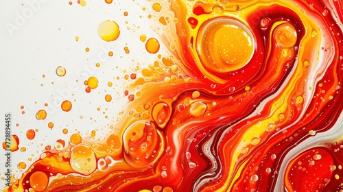 a Red and yellow swirl pattern wallpaper with bubbles, in the style of conceptual painting, delicate chromatics, fluid acrylics, white background, mixes painting and ceramics - generative ai