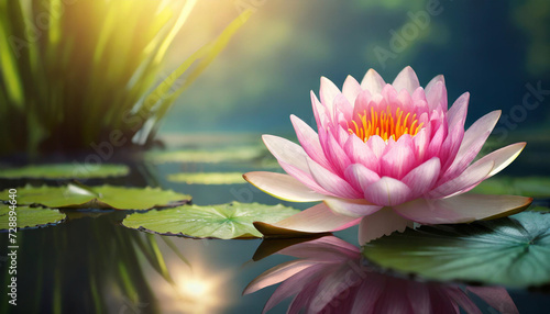 water lily basks in sunlight on tranquil pond, epitomizing natural beauty and serenity © Your Hand Please