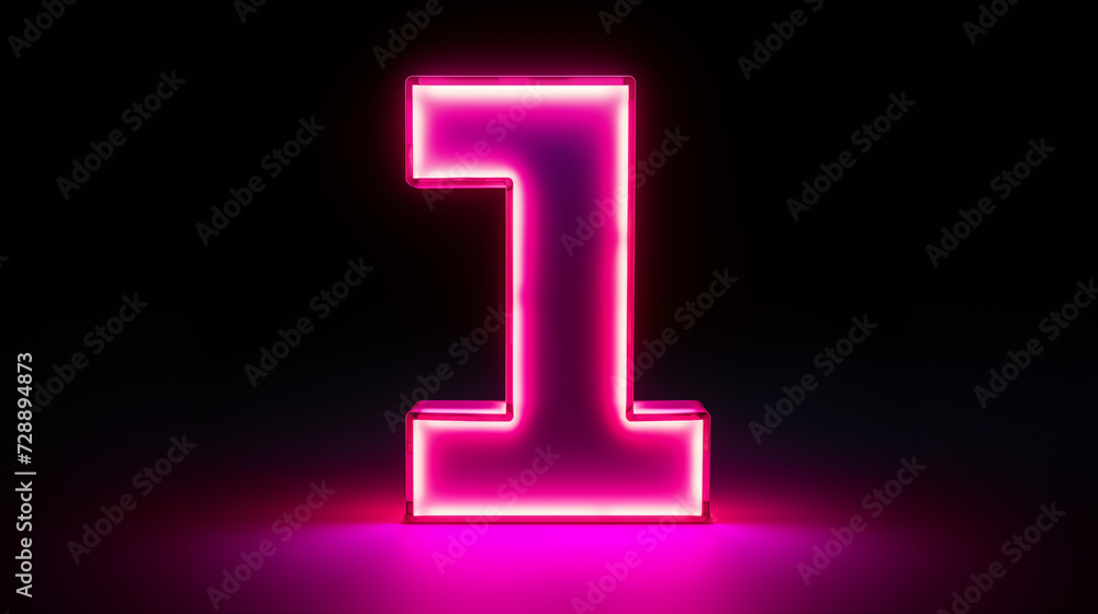 Big pink neon number one on a black background Big pink neon number one on a black background