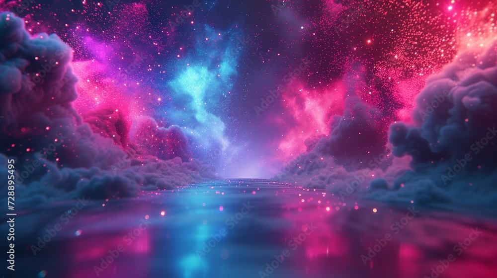 Blue and pink night sky filled with countless stars background.