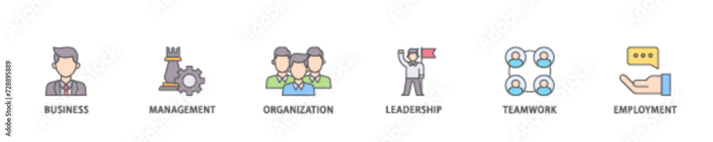 Business management icon set flow process illustrationwhich consists of business, management, organization, leadership, teamwork and employment icon live stroke and easy to edit Business management icon set flow process illustrationwhich consists of business, management, organization, leadership, teamwork and employment icon live stroke and easy to edit