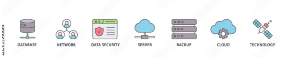 Data center icon set flow process illustrationwhich consists of database, network, data security, server, backup, cloud and technology icon live stroke and easy to edit Data center icon set flow process illustrationwhich consists of database, network, data security, server, backup, cloud and technology icon live stroke and easy to edit