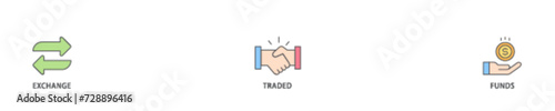 ETF icon set flow process illustrationwhich consists of money, cash flow, trading, transaction, bank, accounting, and growth icon live stroke and easy to edit 