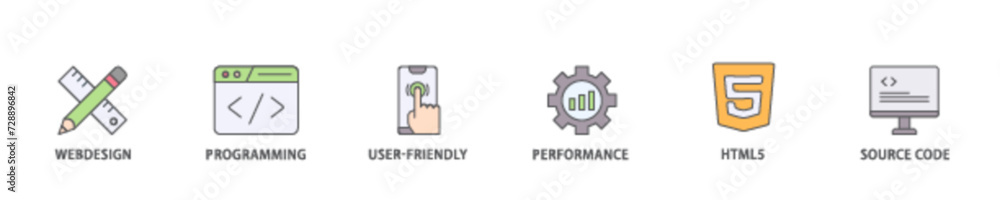 Mobile first icon set flow process illustrationwhich consists of webdesign, programming, user friendly, performance, html5 and source code icon live stroke and easy to edit Mobile first icon set flow process illustrationwhich consists of webdesign, programming, user friendly, performance, html5 and source code icon live stroke and easy to edit