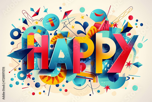 Colorful modern text design of the word  Happy 