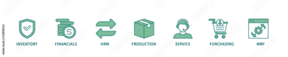 ERP icon set flow process illustrationwhich consists of inventory, financials, hrm, production, service, purchasing, and mrp icon live stroke and easy to edit ERP icon set flow process illustrationwhich consists of inventory, financials, hrm, production, service, purchasing, and mrp icon live stroke and easy to edit