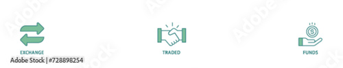 ETF icon set flow process illustrationwhich consists of money, cash flow, trading, transaction, bank, accounting, and growth icon live stroke and easy to edit 