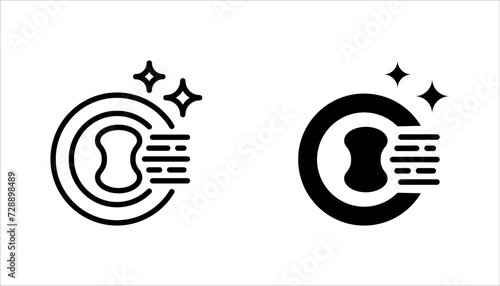 Cleaning dishes line icon set. Dishwasher sign. Clean tableware sign. vector illustration on white background