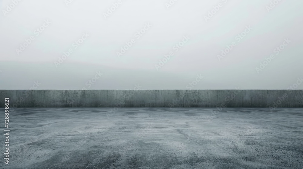 Empty space on the building's roof against mirnong mist with gray concrete wall and floor - obrazy, fototapety, plakaty 