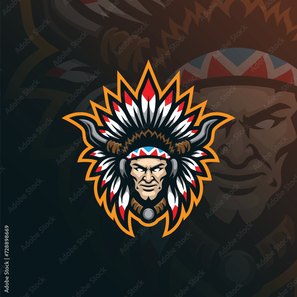 Tribe mascot logo design vector with modern illustration concept style for badge, emblem and t shirt printing. Tribe head illustration for sport and esport team. Tribe mascot logo design vector with modern illustration concept style for badge, emblem and t shirt printing. Tribe head illustration for sport and esport team.