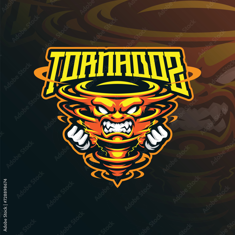 Tornado mascot logo design vector with modern illustration concept style for badge, emblem and t shirt printing. Angry tornado illustration for sport and esport team.