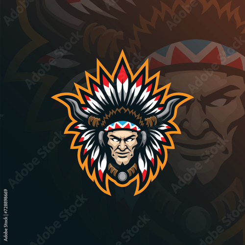 Tribe mascot logo design vector with modern illustration concept style for badge, emblem and t shirt printing. Tribe head illustration for sport and esport team.