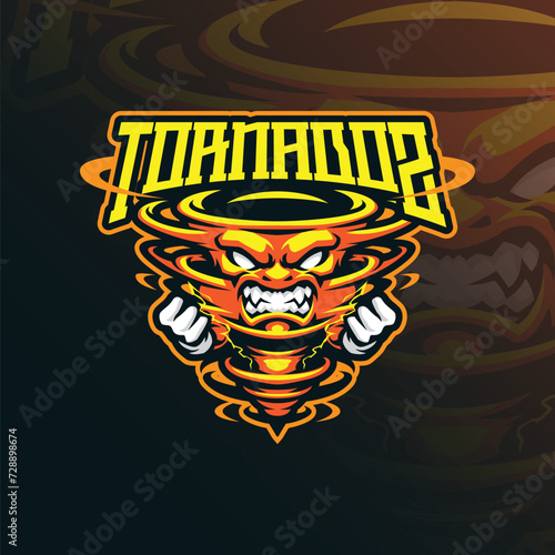 Tornado mascot logo design vector with modern illustration concept style for badge, emblem and t shirt printing. Angry tornado illustration for sport and esport team.