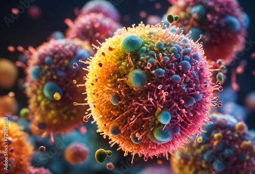 Globular virus. Harmful virus in microscopic view. © nskyr2