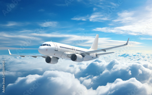 airplane sky, High-altitude airplane, Passenger airplane flying, Travel concept, Passengers commercial airplane, above clouds