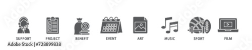 Sponsor banner web icon illustration concept with icon of film, sport, event, music, art, benefit, project, support icon live stroke and easy to edit 